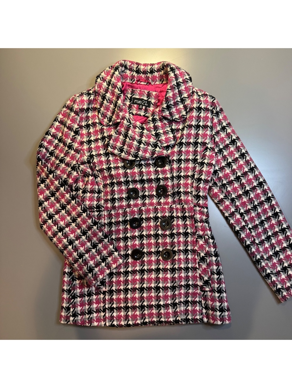 Y2K, 2000’s, clueless, Rue21 Women Med Pink B&W Houndstooth